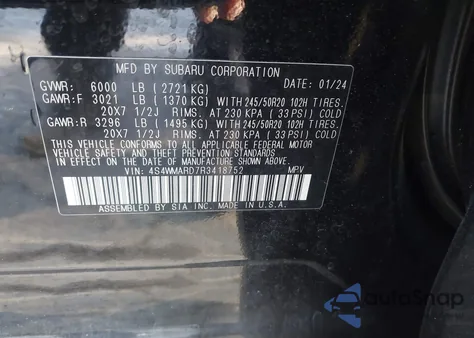 2024 Subaru Ascent Limited 8-Passenger z USA, uszkodzony, nr VIN 4S4WMARD7R3418752